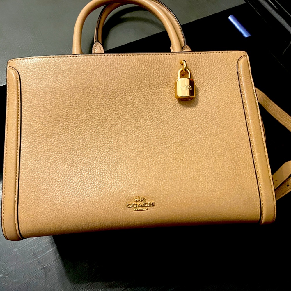 Coach Tan Satchel with Gold Lock